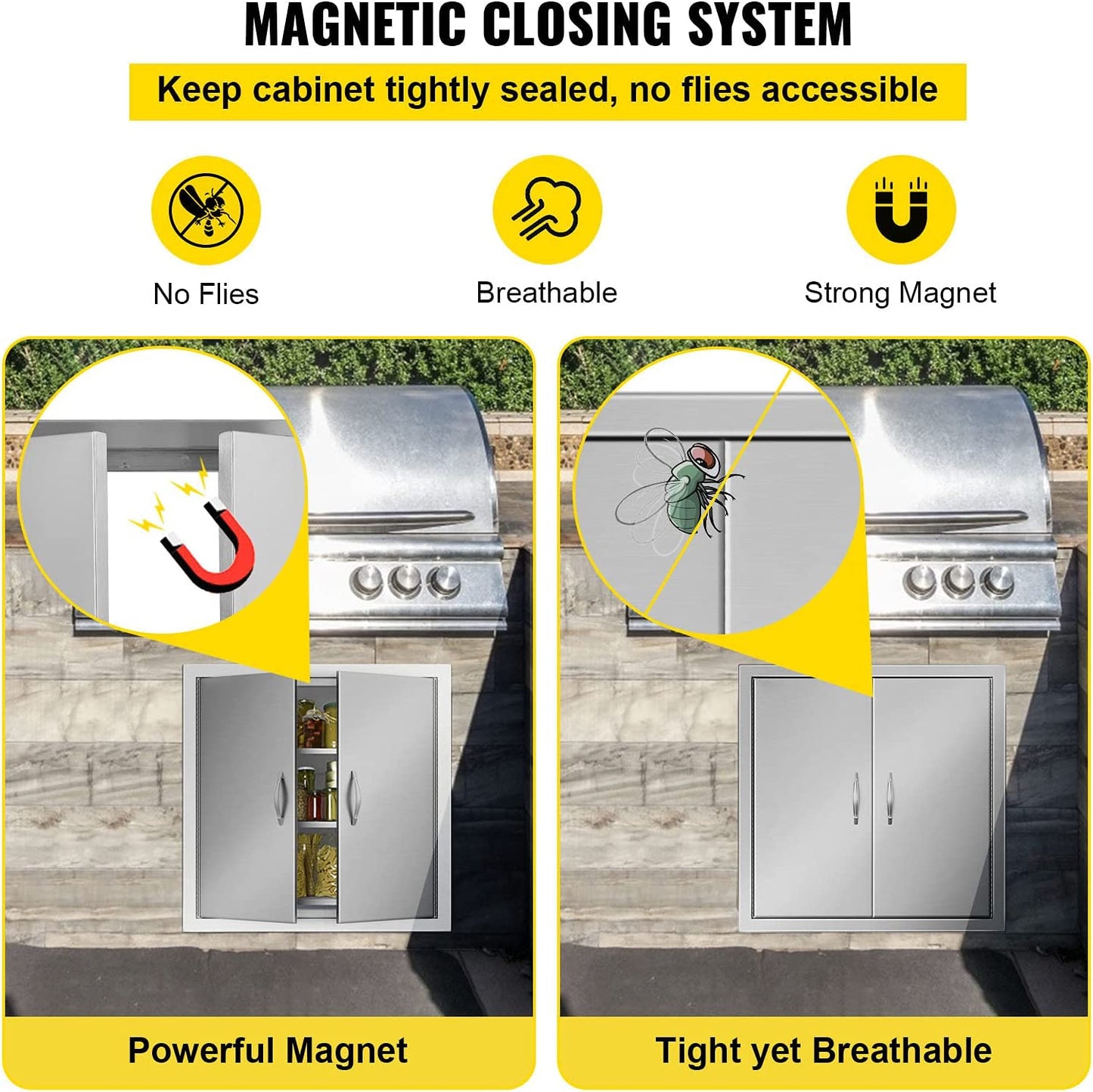 BBQ Access Door 24W X 24H Inch, Grill Door Double Door Brushed Stainless Steel, Outdoor Kitchen Doors for BBQ Island Grilling Station