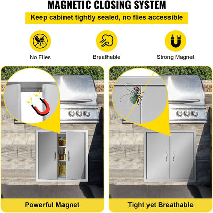 BBQ Access Door 24W X 24H Inch, Grill Door Double Door Brushed Stainless Steel, Outdoor Kitchen Doors for BBQ Island Grilling Station