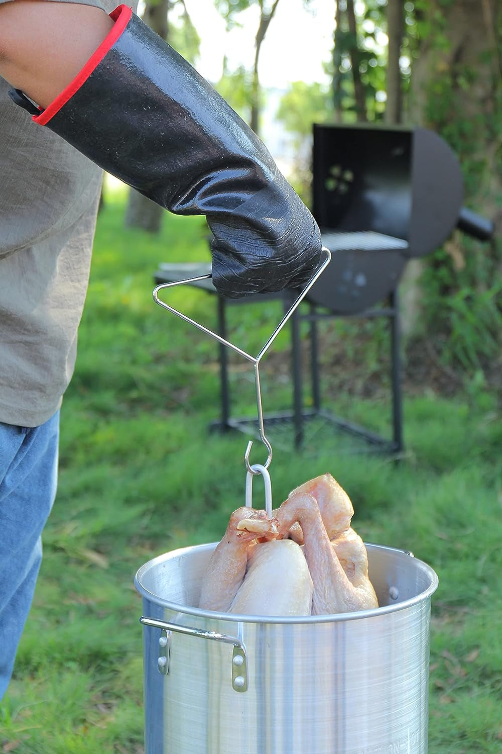 BBQ Gloves,14In 700℉ Heat Resistant for Grill,Smoker,Cooking,Pit,Barbecue,Textured Palm Handle Greasy Food on Your Fryer,Grill,Oven without Slip,Waterproof,Oil Resistant,Very Easy to Clean(Xl)