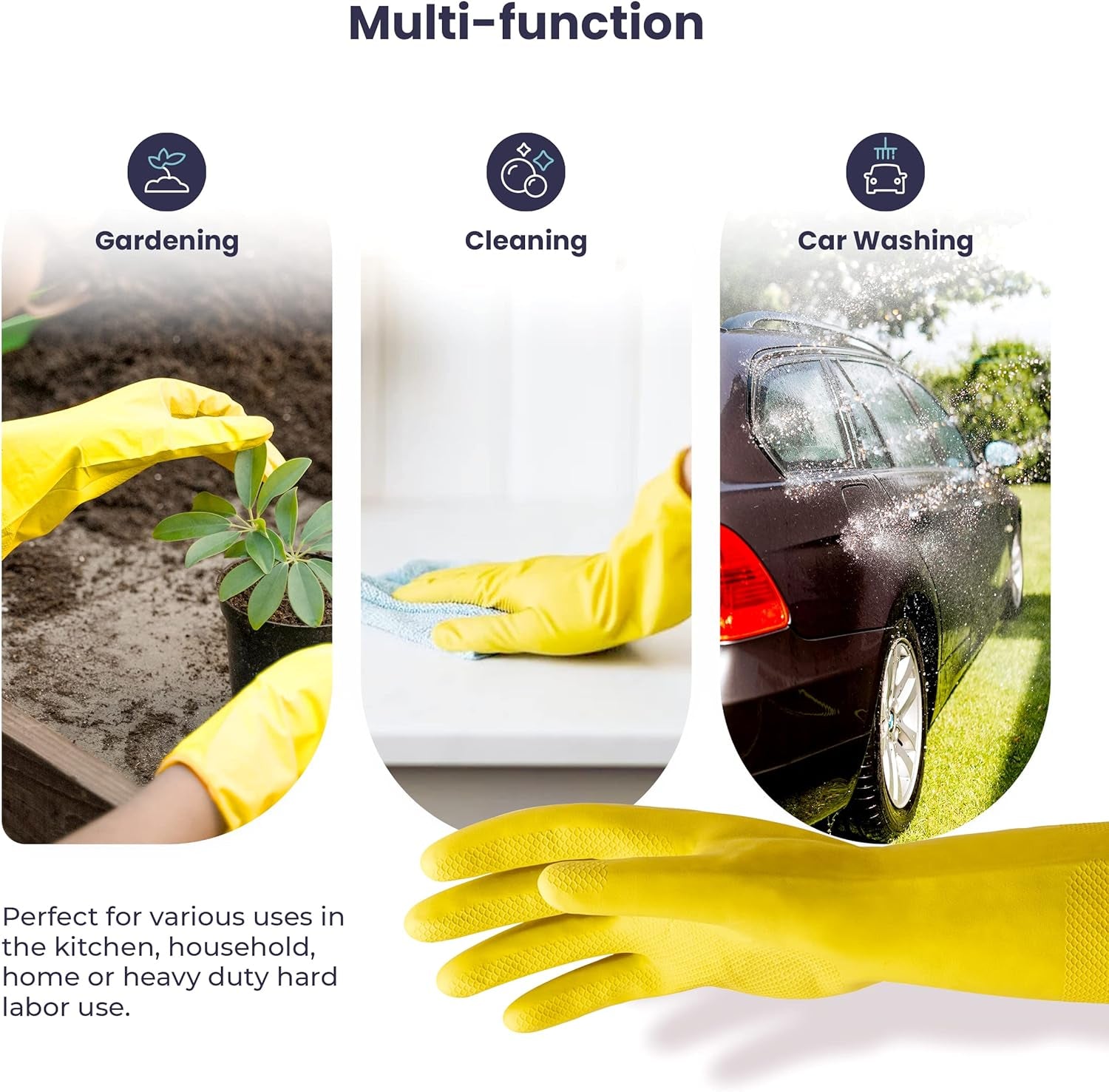 Cleaning Gloves Rubber Gloves for Washing Dishes Non-Slip Dishwashing Gloves Waterproof Reusable Latex Dish Gloves