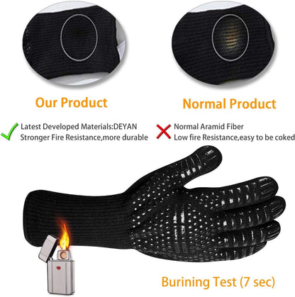 BBQ Grill Gloves, 1472°F Extreme Heat Resistant Grilling Gloves Non-Slip Oven Mitts Potholder, Perfect for Barbecue, Cooking, Baking, Fireplace, Smoker - 1 Pair (Black)