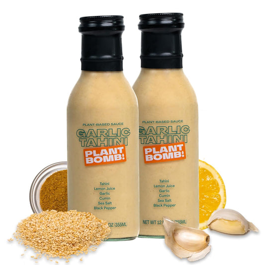 Plant Bomb Garlic Tahini Plant-Based Sauce, Marinade & Dressing - Gluten-Free, Non-Gmo, Dairy-Free, No Sugar Added - Vegan, Paleo, Low Carb, Keto Friendly - 12 Ounce (Pack of 2)
