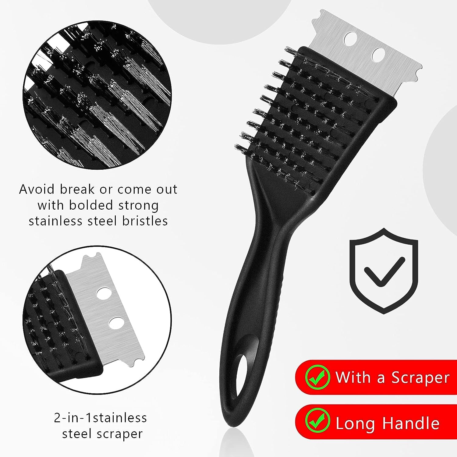 2 Pieces 8 Inch Grill Brush and Scraper Stainless Steel Wire Grill Brush Extra Strong BBQ Cleaner Accessories Heavy Duty Barbecue Grill Cleaning Brush Grill Grate Brush Cleaner