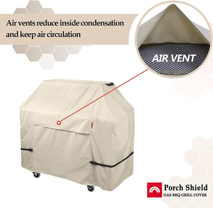 Porch Shield 62W X 24D X 48H Inch Premium Gas Grill Cover up to 60 Inch - Waterproof 600D BBQ Covers for Weber, Brinkmann, Char-Broil and More, Light Tan