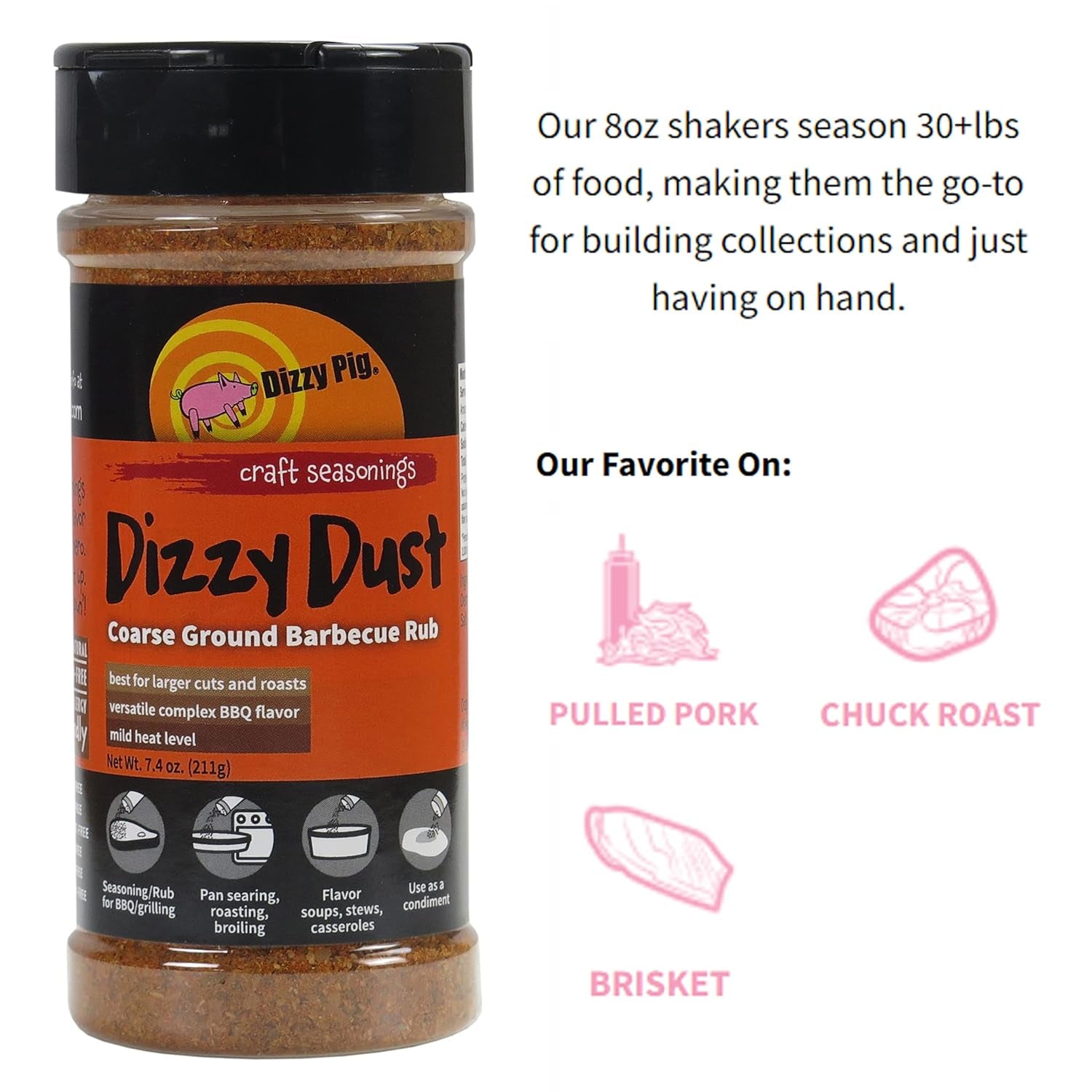 Dizzy Dust All-Purpose BBQ Seasonings - Dizzy Dust Coarse Grind (8Oz. Shaker)