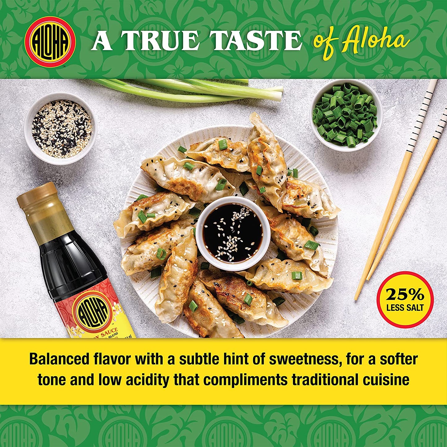 Aloha Shoyu Soy Sauce, Lower Salt - Hawaiian Soy Sauce with Smooth, Balanced Flavor - Authentic Soy Sauce for Cooking, Marinades, and Dips - Premium Shoyu Soy Sauce Made in Hawaii - 12 Oz