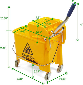 Mind Reader Mobile Heavy Duty Mop Bucket with Upward Press Wringer, 22-Quart (5.5 Gallon) Capacity, 16.25"L X 10.75"W X 24.5"H, Yellow