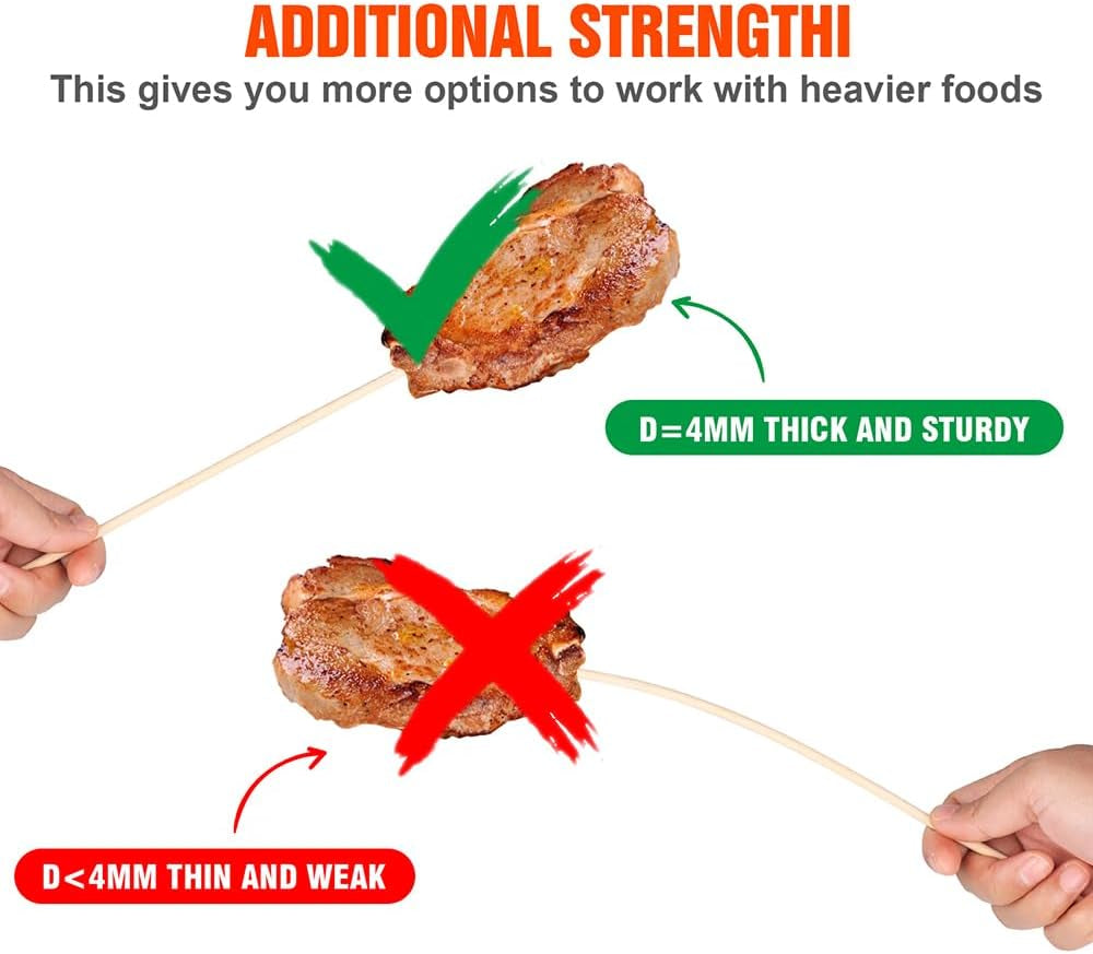 400 Pack 12 Inch Natural Bamboo Wood Barbecue Skewers for Grilling, Kabob, Fruit, Appetizer, Cocktail, Sausage, Chocolate Fountain, BBQ Sticks. (Φ=4Mm)
