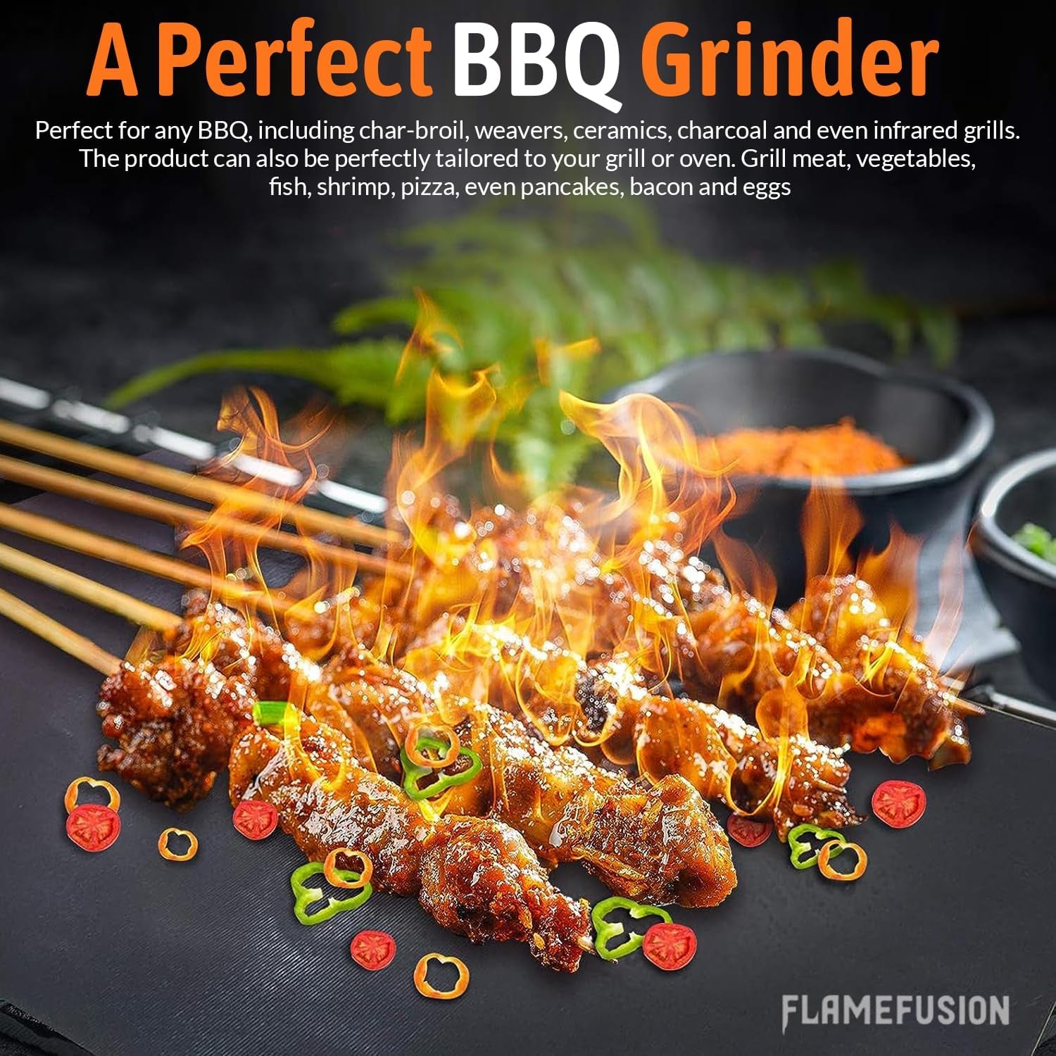 Flamefusion Grill Mat - Heavy Duty 600 Degree BBQ Grill Mat for Outdoor Grilling (Set of 5) | Extended Warranty