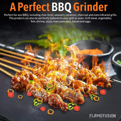 Flamefusion Grill Mat - Heavy Duty 600 Degree BBQ Grill Mat for Outdoor Grilling (Set of 5) | Extended Warranty