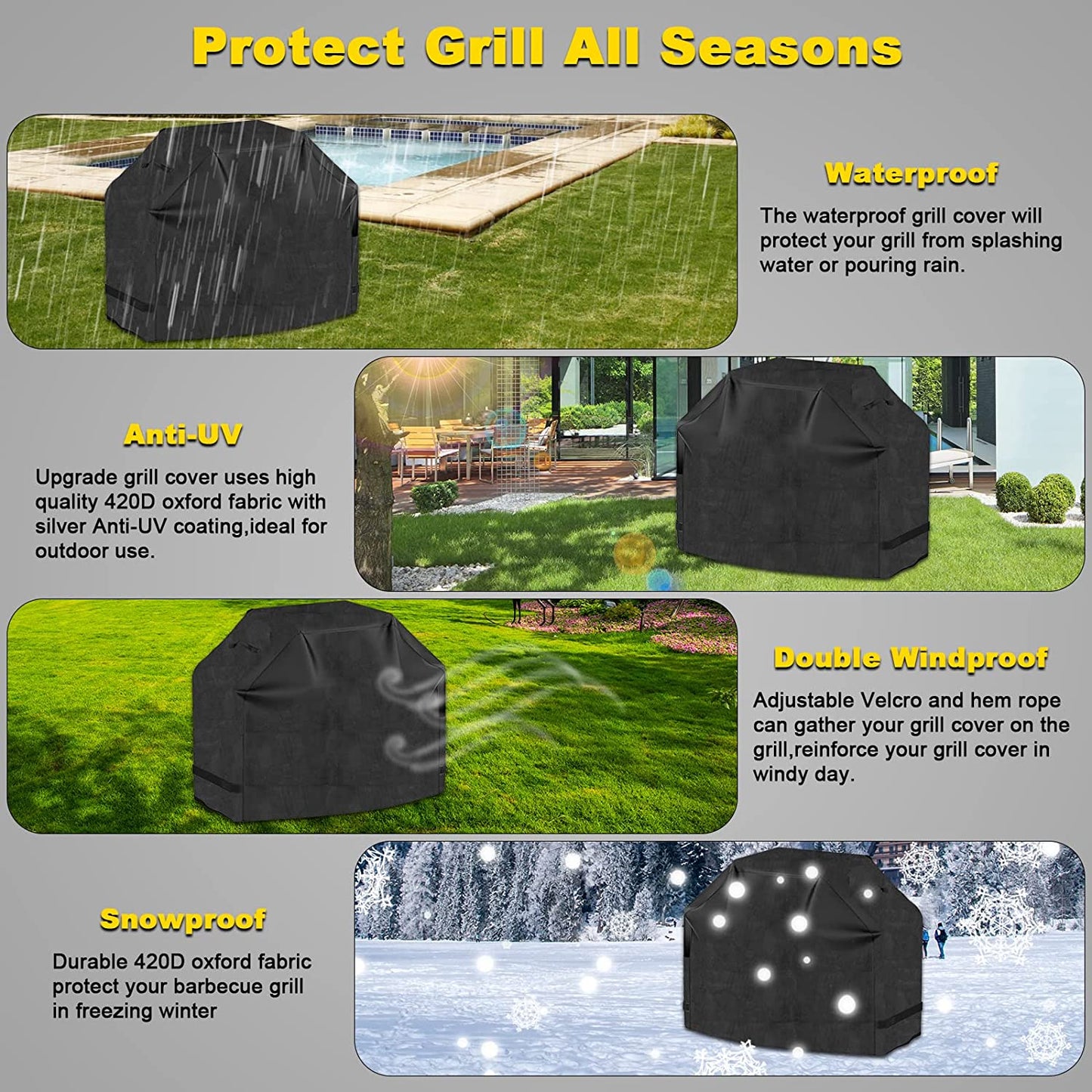 EPESTOEC Grill Cover, 58 Inch Black Grill Cover for Outdoor Grill,Bbq Cover, Waterproof & UV Resistant, Gas Grill Cover, Convenient Durable Ripstop, for Weber, Char Broil, Nexgrill and More Grills