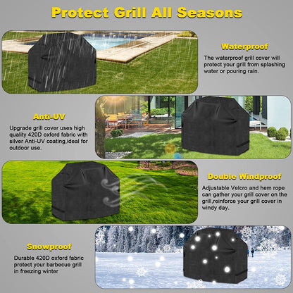 EPESTOEC Grill Cover, 58 Inch Black Grill Cover for Outdoor Grill,Bbq Cover, Waterproof & UV Resistant, Gas Grill Cover, Convenient Durable Ripstop, for Weber, Char Broil, Nexgrill and More Grills