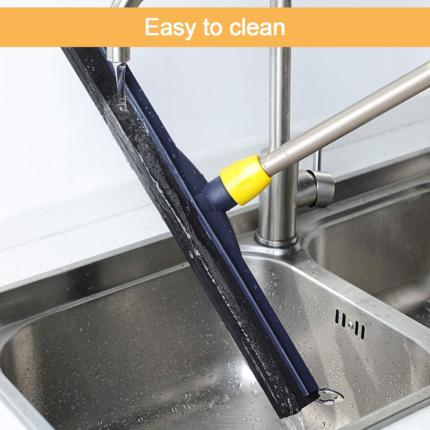 Yocada Floor Squeegee Scrubber Adjustable Telescopic Pole Heavy Duty Household Broom EVA Foam Blade for Garage Courtyard Shower Bathroom Floor Marble Glass Tile Water Foam Cleaning