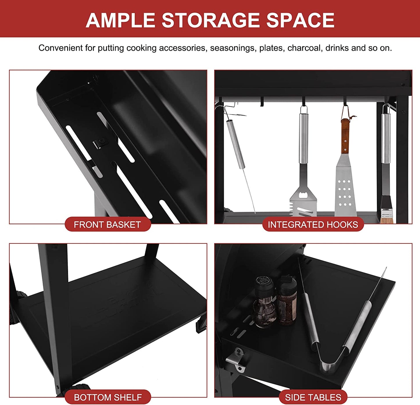 CC1830T 30-Inch Barrel Charcoal Grill with Front Storage Basket, Outdoor Backyard BBQ Party Cooking Grill with 627 Sq. In. Cooking Area, Black