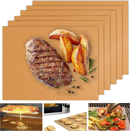Copper Grill Mats for Outdoor Grill, Set of 6 Heavy Duty Grill Mats, Non Stick BBQ Grill Mats & Baking Mats, Resuable and Easy to Clean, Works on Gas Charcoal and Electric BBQ-15.75 X 13 Inch