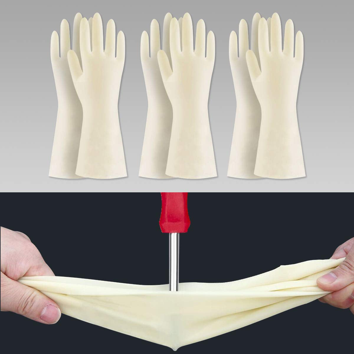 Nitrile Cleaning Gloves, Heavy Duty Dishwashing Gloves, Reusable Medium Gloves for Kitchen, Bathroom, Gardening, Working, Pet Care - White, 3 Pairs, Size M