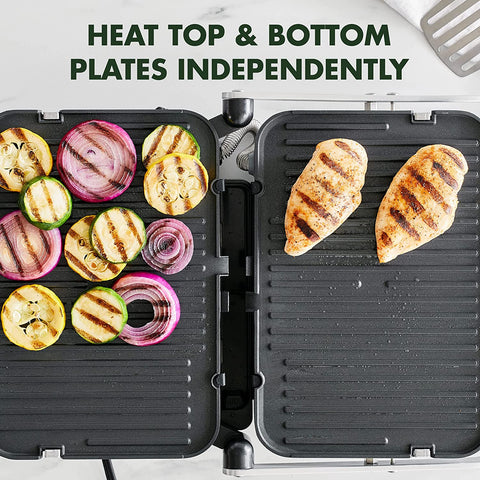 Image of 6-In-1 Multi-Function Contact Grill & Griddle, Healthy Ceramic Nonstick Aluminum, Reversible Grill and Griddle Plates, Dual Heating Options, Closed Press/Open Flat Surface, Matte Black