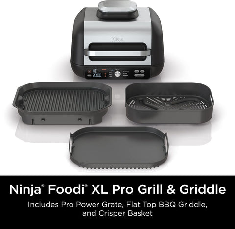 Image of IG601 Foodi XL 7-In-1 Electric Indoor Grill Combo, Use Opened or Closed, Air Fry, Dehydrate & More, Pro Power Grate, Flat Top Griddle, Crisper, Black, 4 Quarts