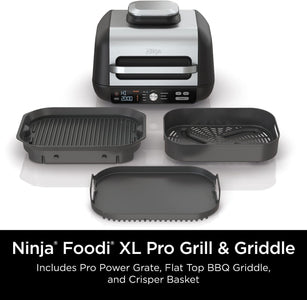 IG601 Foodi XL 7-In-1 Electric Indoor Grill Combo, Use Opened or Closed, Air Fry, Dehydrate & More, Pro Power Grate, Flat Top Griddle, Crisper, Black, 4 Quarts