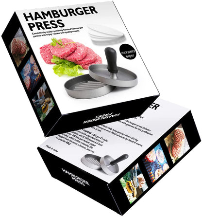 TACGEA Burger Press with 150 Patty Papers, Non-Stick Hamburger Patty Maker with Wax Paper, Aluminum Burger Maker for Kitchen BBQ Grill