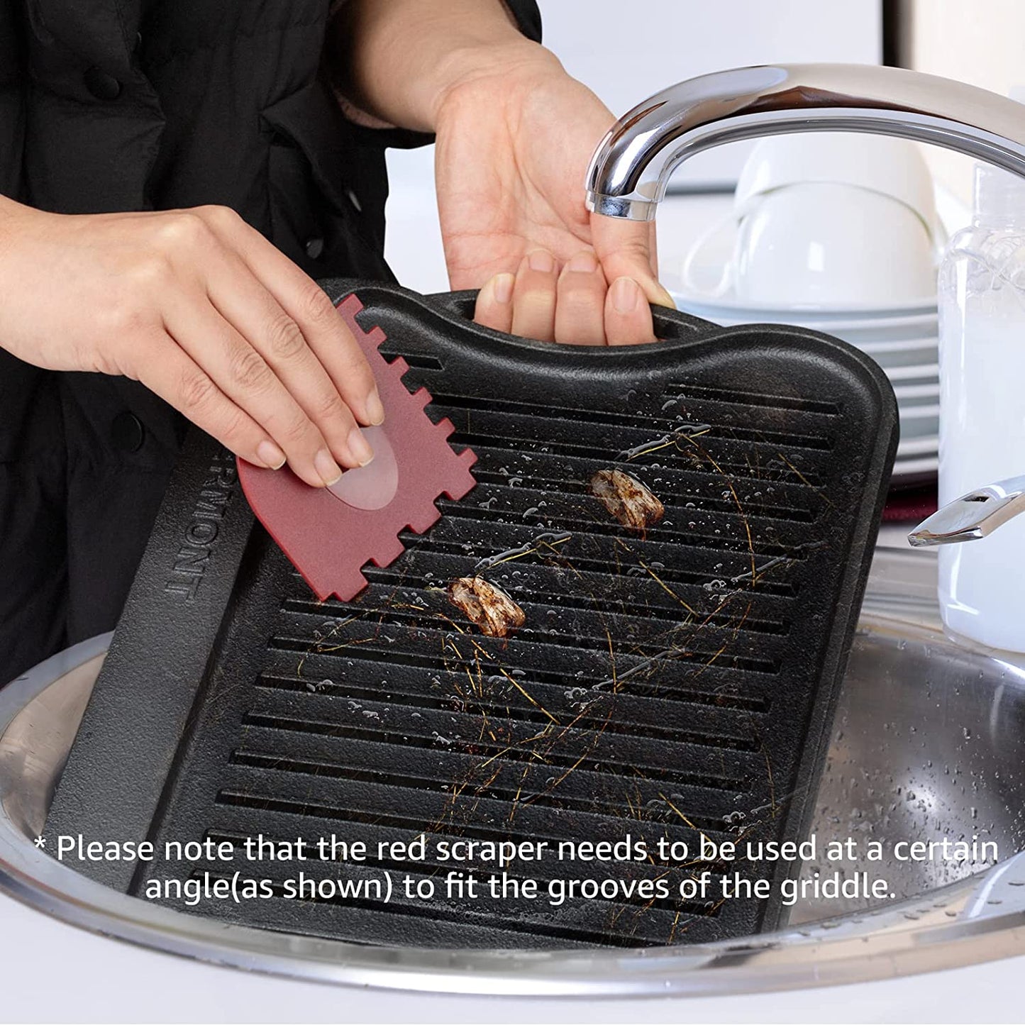 Pre-Seasoned 17X9.8" Cast Iron Reversible Griddle Grill Pan with Handles for Gas Stovetop Open Fire Oven, One Tray, Scrapers Included