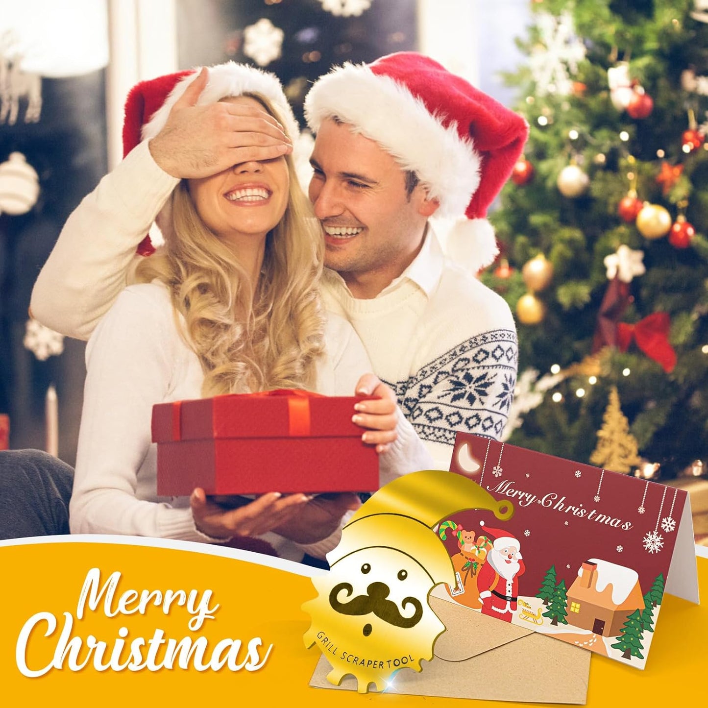 Xmas Gifts for Men Dad Boyfriend Husband Grill Brush and Scraper Bristle Free,Mens Stocking Stuffers,Bbq Accessories Grill Brush for Outdoor Grill,Kitchen Gadgets Cleaner(Gold)