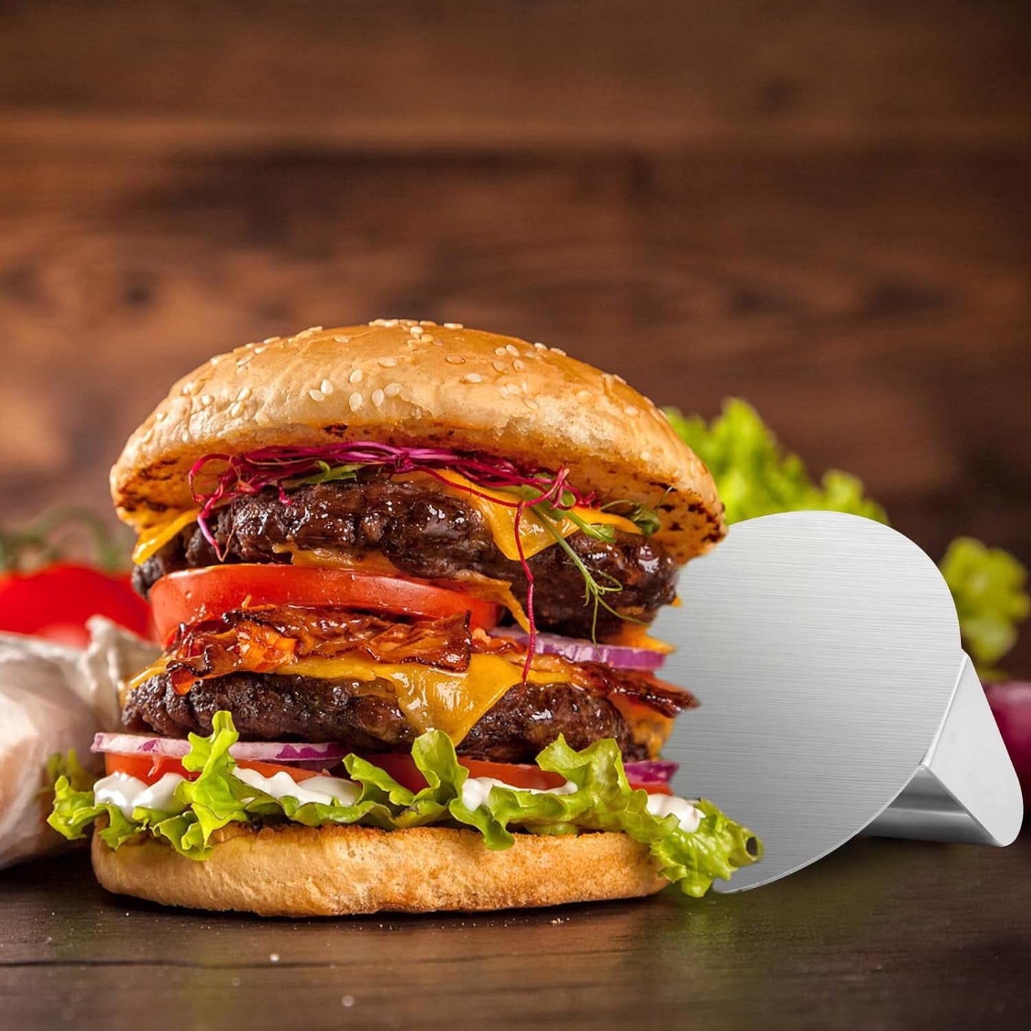 ALLTOP Smash Burger Press,Stainless Steel Non-Stick Smasher Hamburger Press -Patty Maker for Flat Top Griddle,Grill,Bbq - round Kitchen Tool (5.5 Inch)