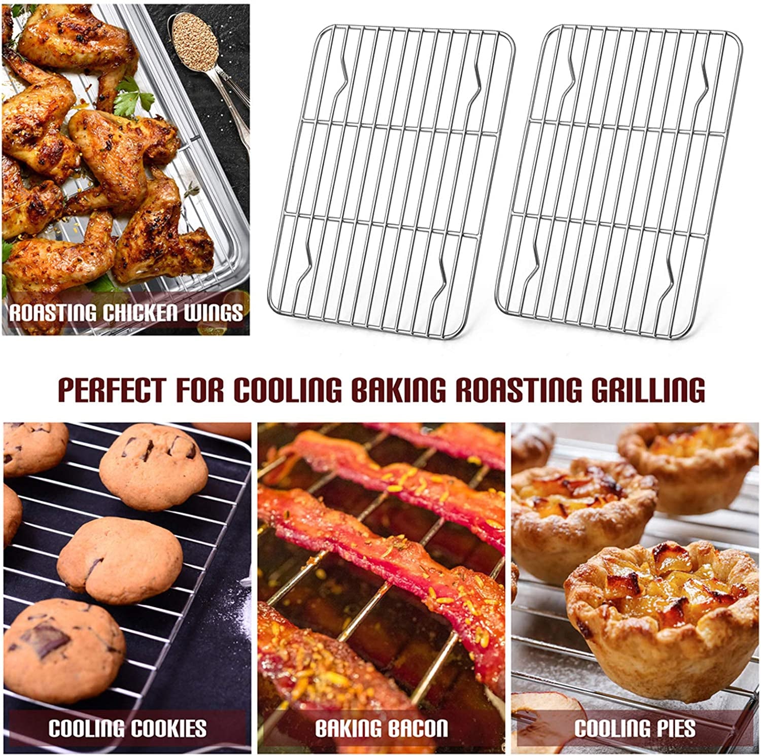 E-Far Small Baking Rack Set of 2, Stainless Steel Metal Roasting Cooking Racks, Size – 8.6"X6.2", Non Toxic & Rust Free, Fit for Small Toaster Oven, Dishwasher Safe