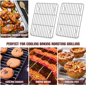 E-Far Small Baking Rack Set of 2, Stainless Steel Metal Roasting Cooking Racks, Size – 8.6"X6.2", Non Toxic & Rust Free, Fit for Small Toaster Oven, Dishwasher Safe