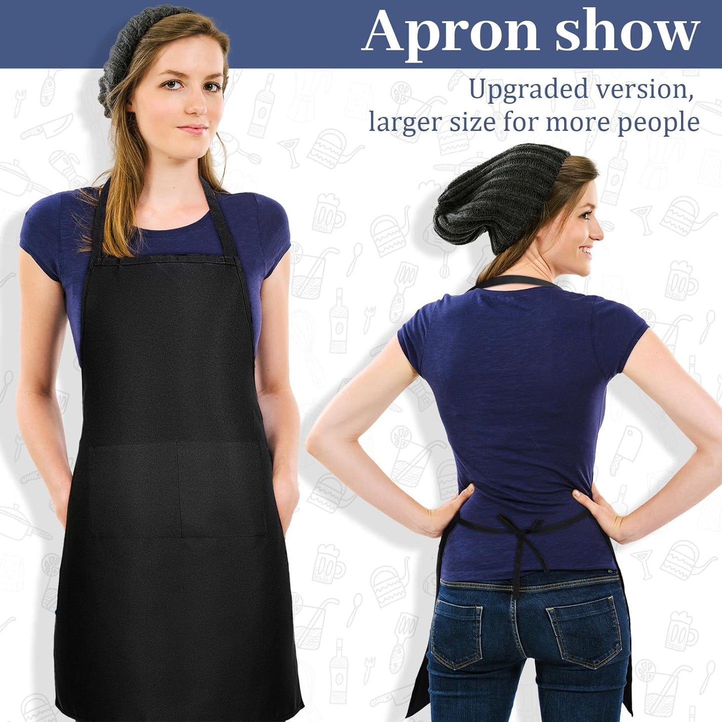 30 Pack Adjustable Bib Apron with 2 Roomy Pockets Bulk Unisex Commercial Cooking Kitchen Aprons Machine Washable