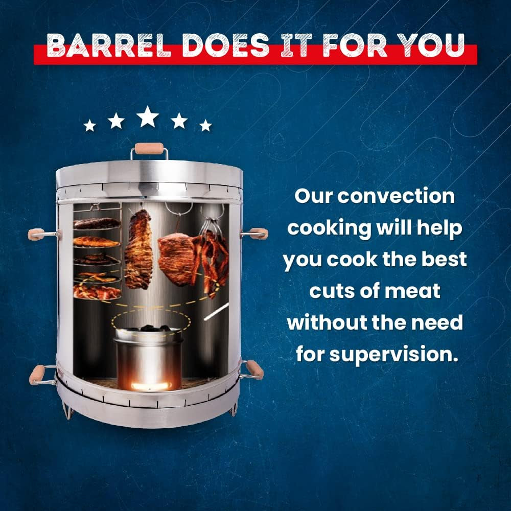 EL BARRIL Grill & Smoker Barrel (EXTRA LARGE)| 100% Stainless Steel Barrel| You Can Grill, Smoke, Roast and Bake| Smokeless, Even Heat Distribution & Perfect Preservation for Your Meats