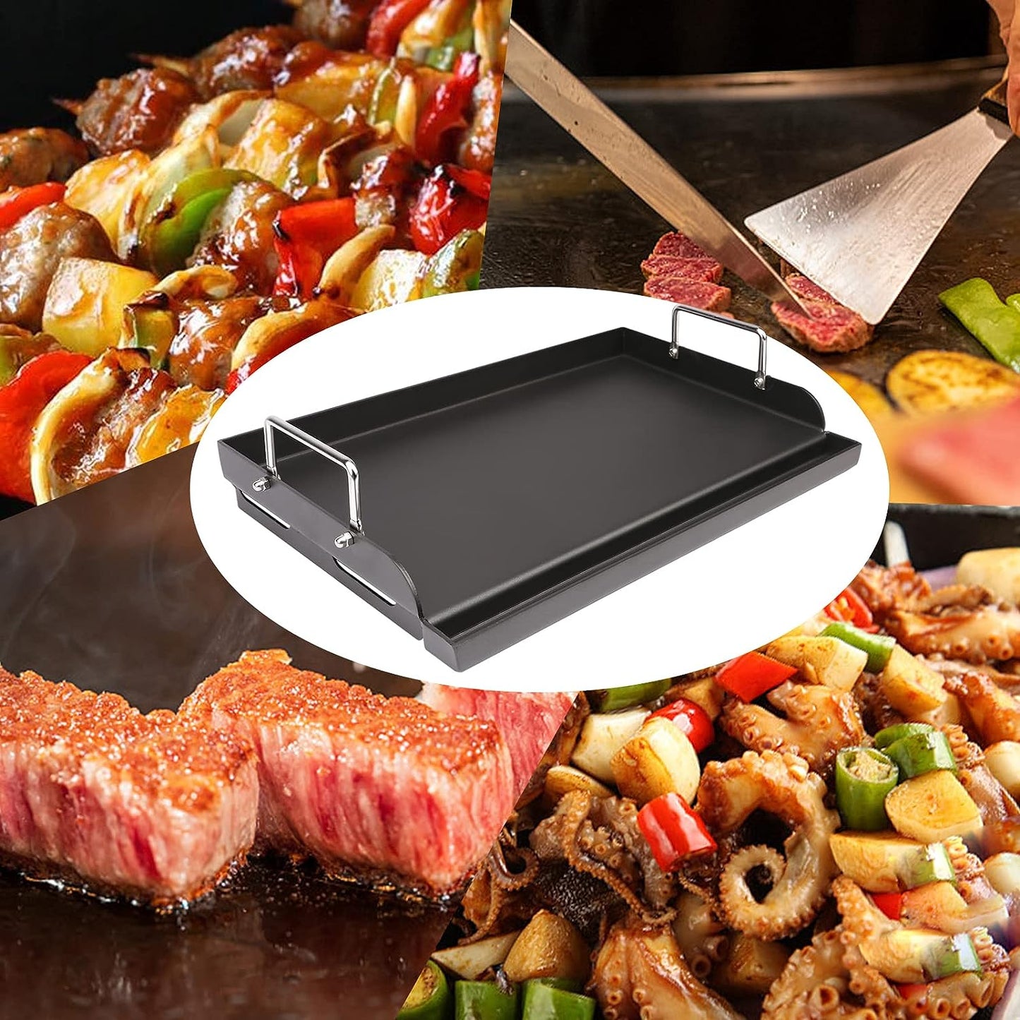 Nonstick Coating Cooking Griddle for Gas Grill, 25"X16” Universal Griddle Plate Insert for Gas Stove/Charcoal/Electric/Gas Grill Large Flat Griddle Top Plate for Camping Tailgating Grilling