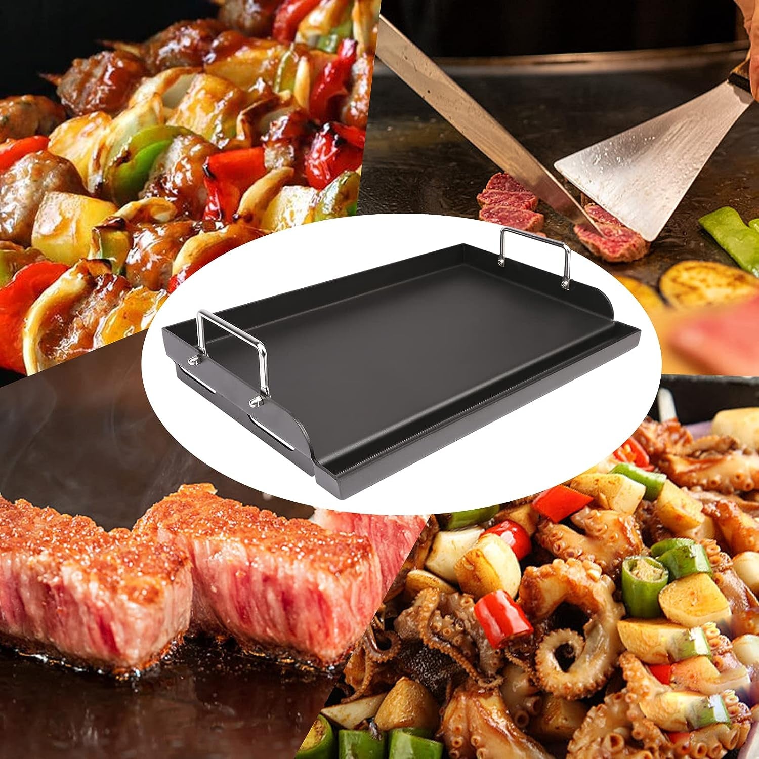 Nonstick Coating Cooking Griddle for Gas Grill, 25"X16” Universal Griddle Plate Insert for Gas Stove/Charcoal/Electric/Gas Grill Large Flat Griddle Top Plate for Camping Tailgating Grilling