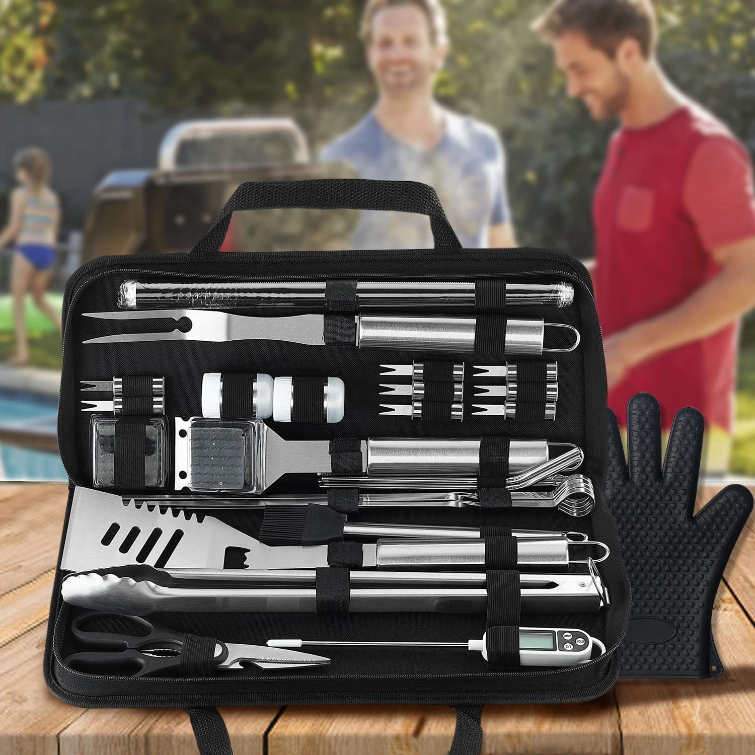 31PC BBQ Grill Accessories Set, Heavy Duty BBQ Tools Set for Men & Women Gift, Grill Utensils Kit with Scissors, Grilling Accessories with Storage Bag for Smoker, Camping Barbecue
