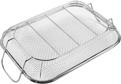 WUWEOT Grill Basket, Vegetable Barbecue Basket, 15" X 11" Stainless Steel Square Wire Mesh Grilling Basket Roasting Pan with Two Handles for Vegetables, Chicken, Meats and Fish