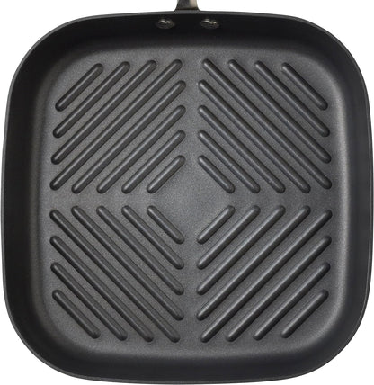 Brights Hard Anodized Nonstick Square Griddle, Grill Pan (11-Inch), Gray with Orange Handles