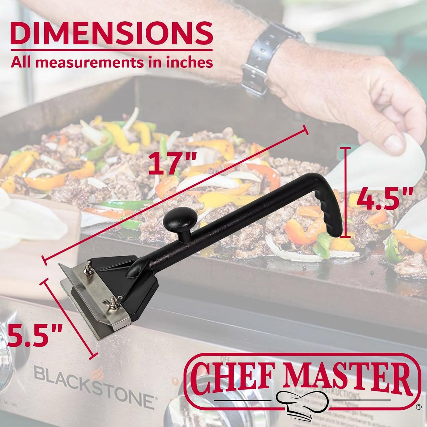 Commercial Griddle Scraper, Flat Iron Grill Griddle Scraper, Professional Restaurant Grade Quality, Blackstone Grill Griddle Scraper, Long Handle for Added Protection, Model 90254