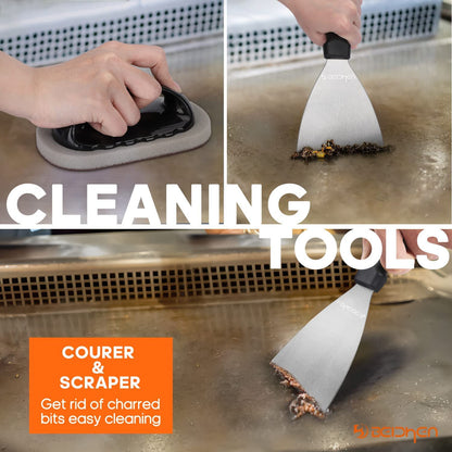 Griddle Accessories Kit, 34Pcs Stainless Steel Flat Top Grill Tools Set for Blackstone and Camp Chef, Grilling Spatula Set, Scraper, Carry Bag, Grill Cleaning Accessories for Men Outdoor BBQ