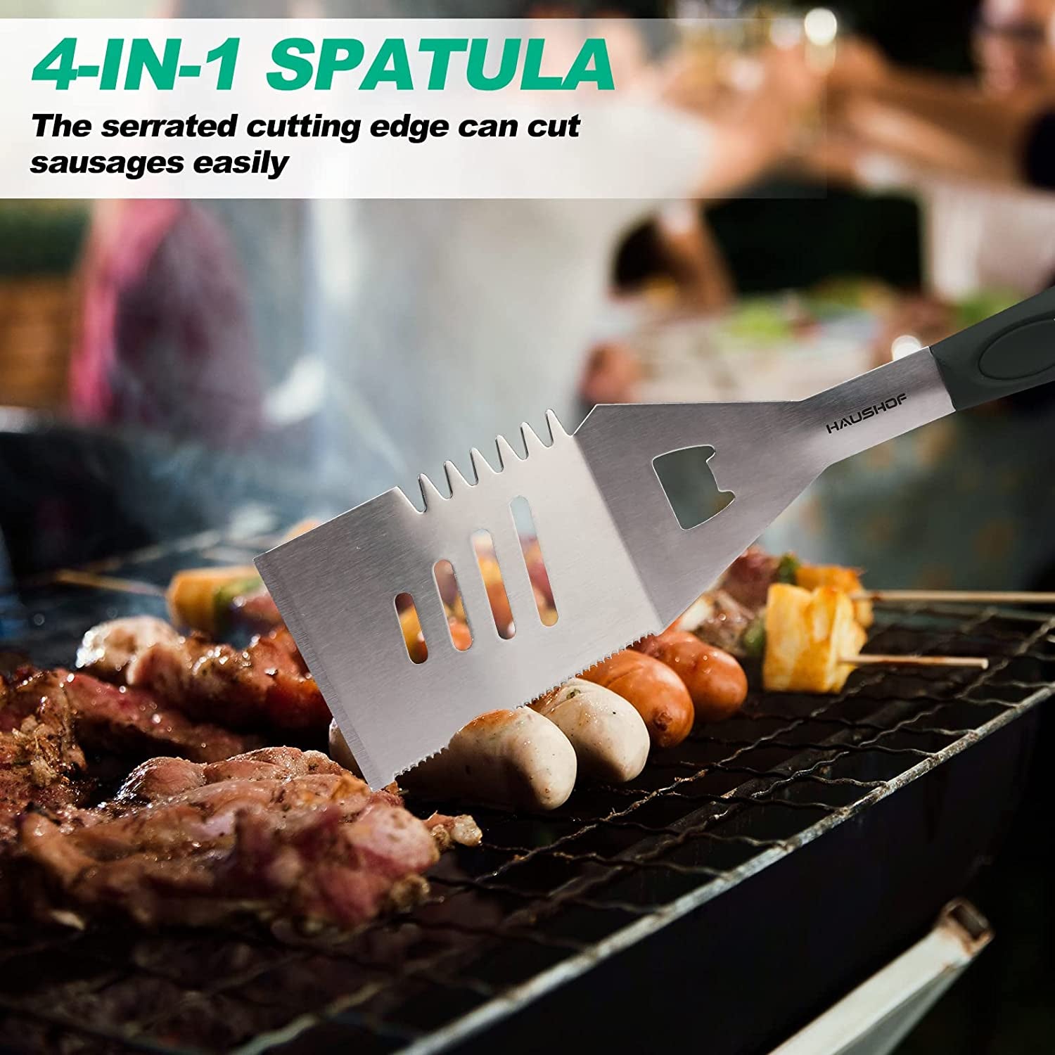 HAUSHOF Large Grill Accessories Heavy Duty BBQ Set Gifts for Men/Women - Premium Stainless Steel Spatula, Fork & Tongs (16.5/16/16.5 In.), Barbecue Utensils Tool Kit Gift for Grilling Lover Outdoor