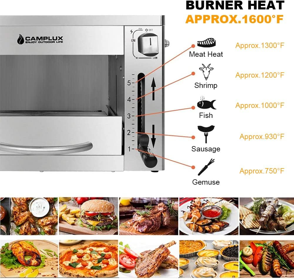 Propane Infrared Steak Grill, 1600℉ Fast Efficient Heating Outdoor Portable Gas Grill with Vertical Cooking, Stainless Steel Single Burner Propane Gas Grill, Perfect for Steak, Ribeyes, Picnic, BBQ