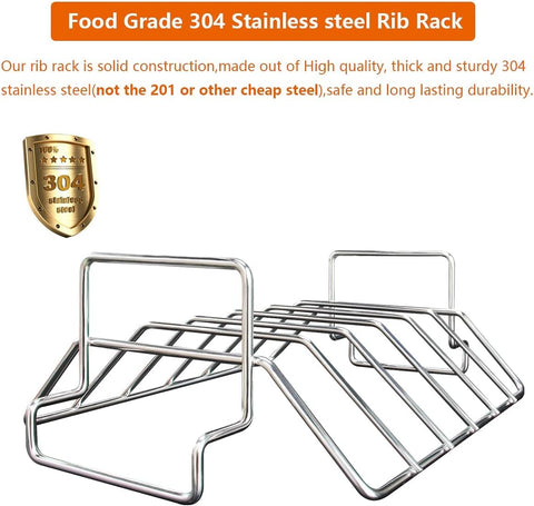 Image of Rib Racks for Big Green Egg, Smoking and Grilling Rib Rack, Big Green Egg Accessories, Turkey Roast Rack Dual-Purpose for Large and Xlarge Big Green Egg,18" or Bigger Kamado Grill,100% Stainless Steel