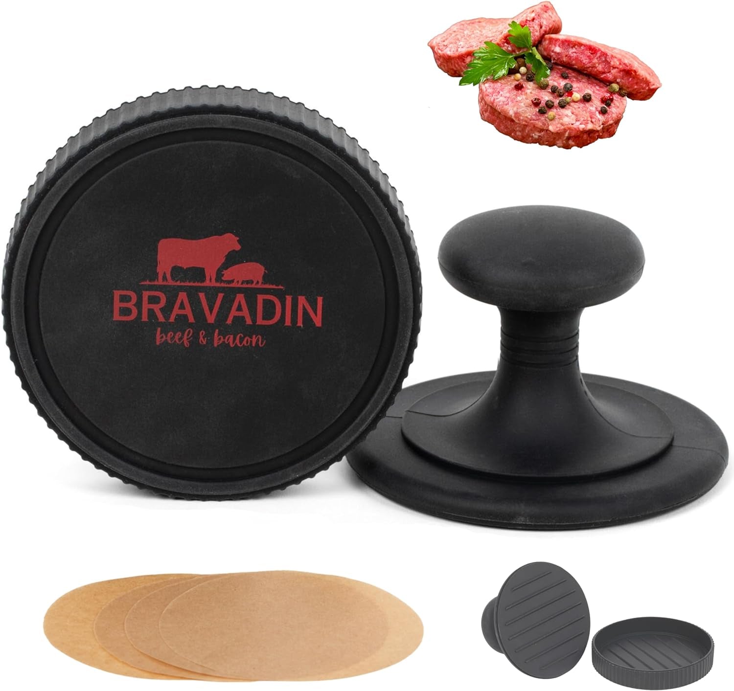 Burger Patty Maker W/100 Unbleached Patty Papers - Hamburger Press Patty Maker for 4.5-6" Hamburger Patties - Non Stick Silicone Burger Press Patty Maker - Dishwasher Safe Hamburger Patty Maker