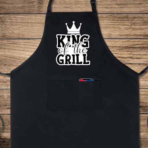 Image of 100% Cotton Funny Aprons King of the Grill with 2 Pockets BBQ Grilling Adjustable Bib Aprons Gifts for Men Husband Dad Friends Father