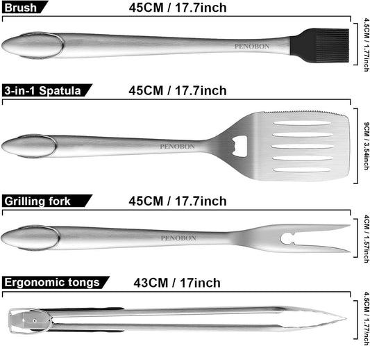 BBQ Tools Grill Tools Set, 15PCS Heavy-Duty Stainless Steel Grill Tools Grilling Accessories, 18 Inches Grill Accessories Grilling Gifts for Men