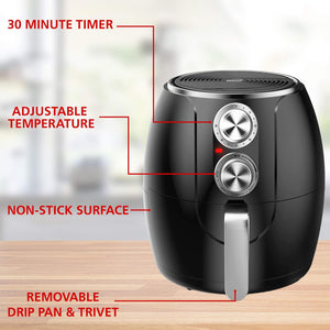 3.2-Quart Small Electric Air Fryer, Timer & Temp. Control (Black, Silver) (AF-300BK)