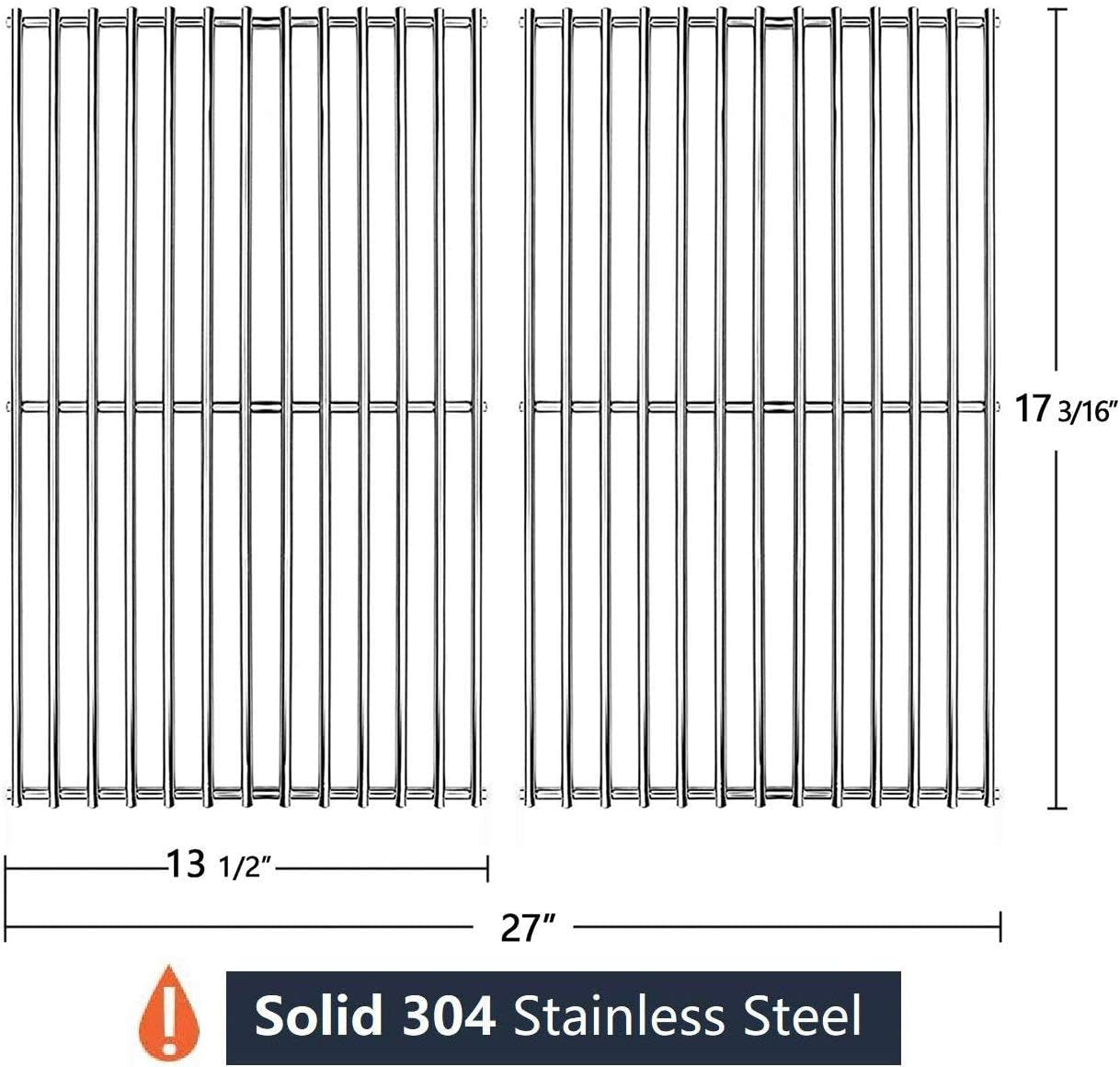 SUS304 Stainless Grill Grates 17 3/16 X 13 1/2 Inch Each for Grill Master 720-0697, Nexgrill and Uniflame Gas Grills, Set of 2 SCI812