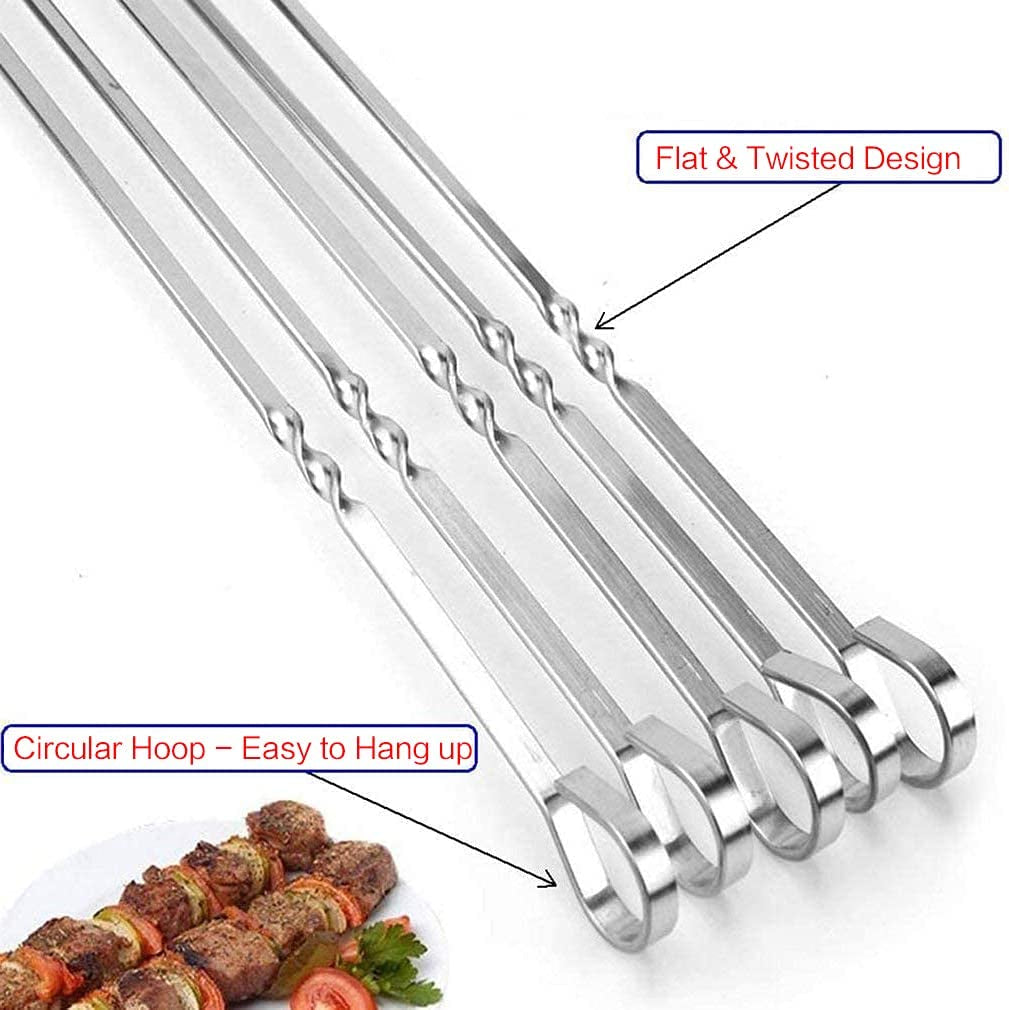 Metal Skewers for Grilling,Kabob Skewers,Flat BBQ Barbecue Skewer,Grilling Skewers Set,Reusable BBQ (14" Skewers(16 Pack))