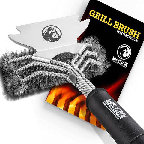Image of Grill Brush with Durable Bristles & Sharp Scraper - Prevents Flare Ups for That Perfect Checkerboard Steak - Easily Cleans Metal Grilling Wire Brush Porcelain Grates without Damage