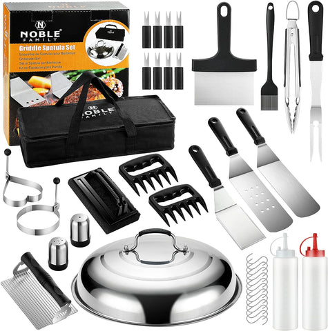 Image of 38PC Flat Top Grill Griddle Accessories Set - Must Have for Your Outdoor Griddle with Professional Griddle Spatula, Cleaning Kit, Grill Basting Cover - Ideal Griddle Gift for Men Women