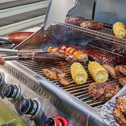 GA4402S Stainless Steel 4-Burner BBQ Propane Gas Grill, 54000 BTU Cabinet Style Gas Grill with Sear Burner and Side Burner Perfect Patio Garden Picnic Backyard Party Silver